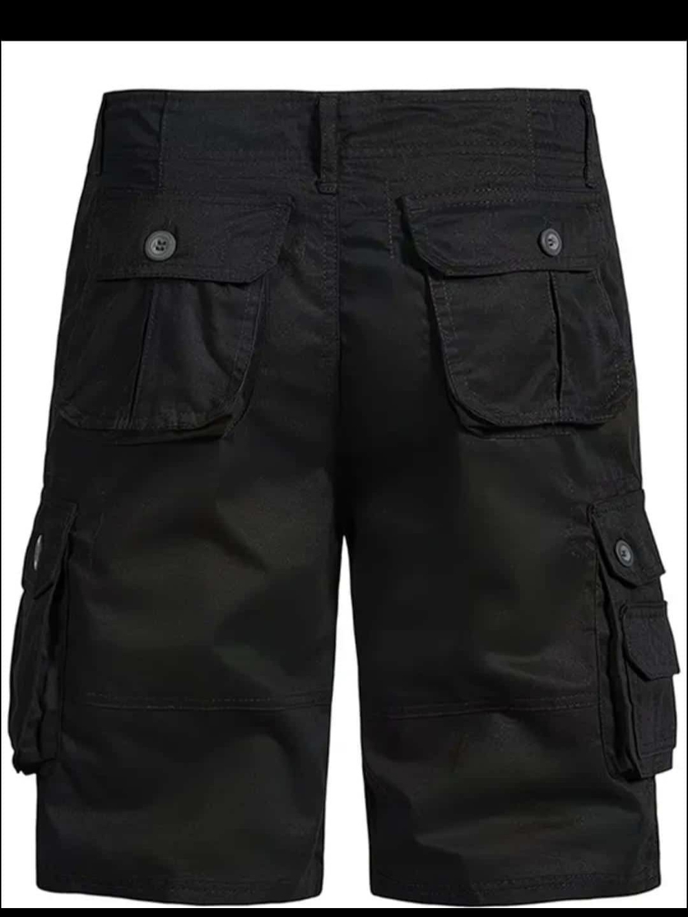 Men's Black Cargo Shorts with Button-Flap Pockets